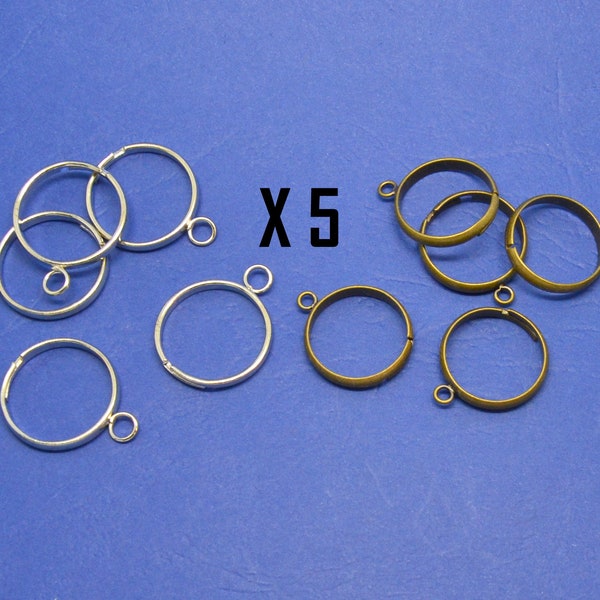 5 bagues réglables, avec un anneau, support base, en métal bronze ou argenté