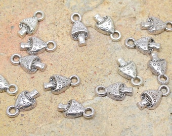 10 or 100 mushroom, forest, silver plated vegetable charm