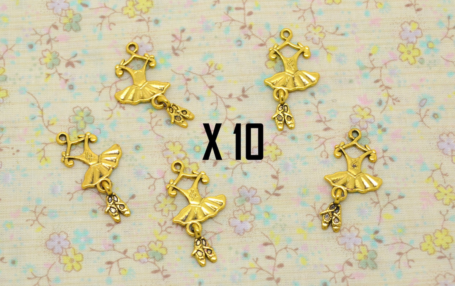 10 charms tutu dance, dancer, ballet shoe bow, held in gold metal