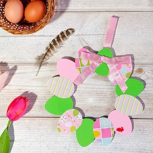 Türkranz in zarten Regenbogenpastellen, frühlingsfarbenes Papier-Wohndekor, flache versendebare Ostereier-Fensterdekoration, Geschenkideen für die Familie