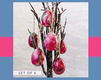 Decoupage Ostereier - Hot Pink Floral Ornaments, 6er Set