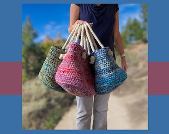 Gehäkelte Strandtasche - Handgefertigte mehrfarbige Boho-Garntasche, Seilgriffe