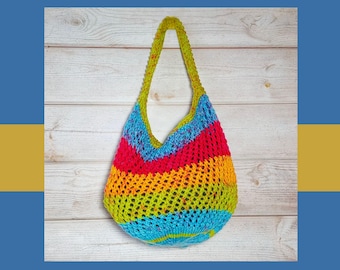Handgemachte häkeln Regenbogen Einkaufstasche - Bunte Mesh Markt Geldbörse