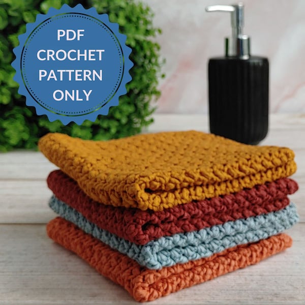 Beginner Crochet Dish Cloth Pattern, Quick Easy Bathroom Hand Towel, DIY Guest Washcloth Napkins, Digital PDF Download for Hostess Gift Idea