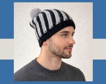 Gehäkelte Hut mit Bommel, gerippte Wollmütze für kalte Winterkleidung