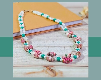 Handgemachter Multistrang Papier Choker - Umweltfreundlicher Pastell Schmuck