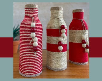 Rotes Makramee-Vasen-Set - rustikale Boho-Tischdekoration