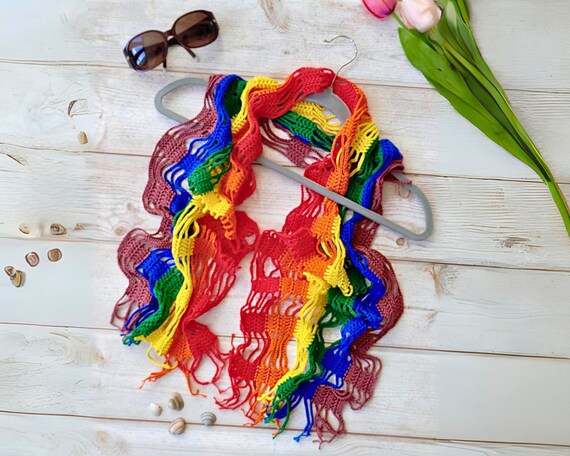 Handmade Rainbow Crochet Hair Scarf Handmade Rainbow Crochet Bandana, Boho Triangle Head Scarf  main image 4