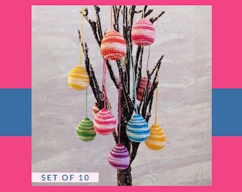 Set von 10 gehäkelten Osterei Ornamenten aus weicher Baumwolle