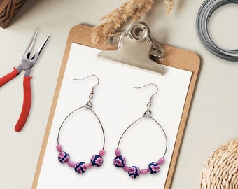 Große Perlen Blumen Hoop Ohrringe, Handgemachter Statement Sommer Schmuck für Frauen