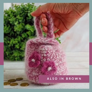Monedero de lana de fieltro hecho a mano, pequeño y acogedor bolso de mano, minibolso bohemio chic de estilo hada, clutch de lana suave natural, bonito bolso de mano cottagecore