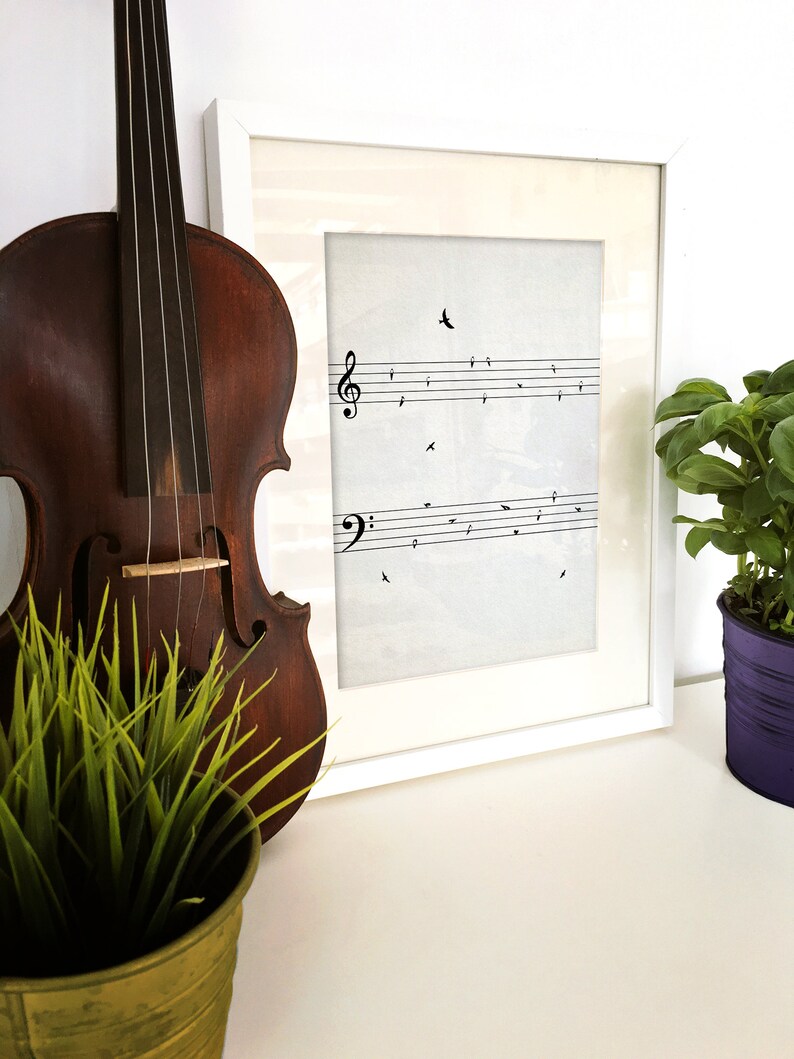 Sheet Music with Birds Music Wall Art Decor Minimalist Etsy