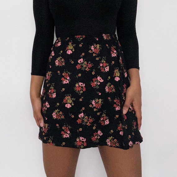 floral mini skirt black