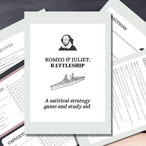 Romeo & Juliet Battleship Printable Battleship Game and Study Aid for Gamers, Literature Lovers and Students