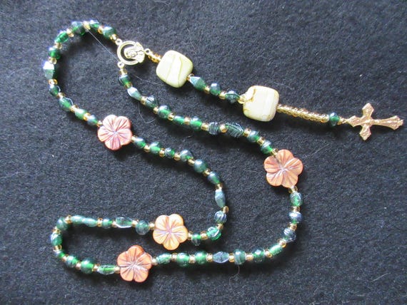 Rosary Beads Green with Flowers