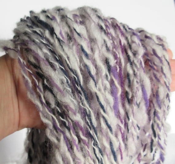 Above My Pay Grade - Handspun Art Yarn, Loose, Wool, 2 ply, Purple, Gray, White, Black