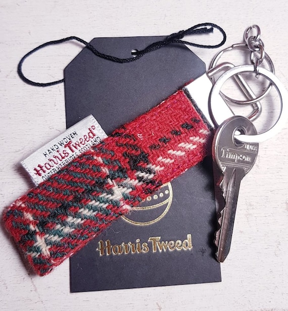 GENUINE HARRIS TWEED KEYRING FOB JADE GREEN /& RED BAG CHARM CHRISTMAS GIFT KEYS