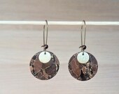Bronze Brown Cork fabric round fashion earrings and gold pattern Toffee