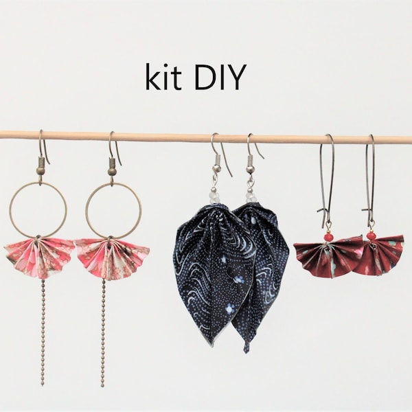 KIT DIY Origami 3 paires de boucles d'oreilles papier fleurs japonais idée cadeau