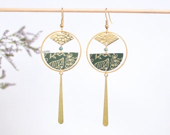 Boucles d'oreilles terra cotta ou vert ou noir et doré  fantaisie rondes cercles motifs nature feuilles crochet inoxydable cadeau pour elle