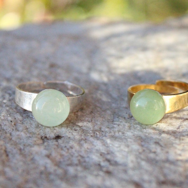 Bague anneau réglable perle ronde aventurine vert pierre de lune blanche larimar bleu ou nacre doré ou argenté inoxydable