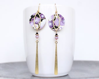 Boucles d'oreilles longues japonaises fleurs blanches violet mauve ou rose orangé ou corail modèle Jasmin handmade gift