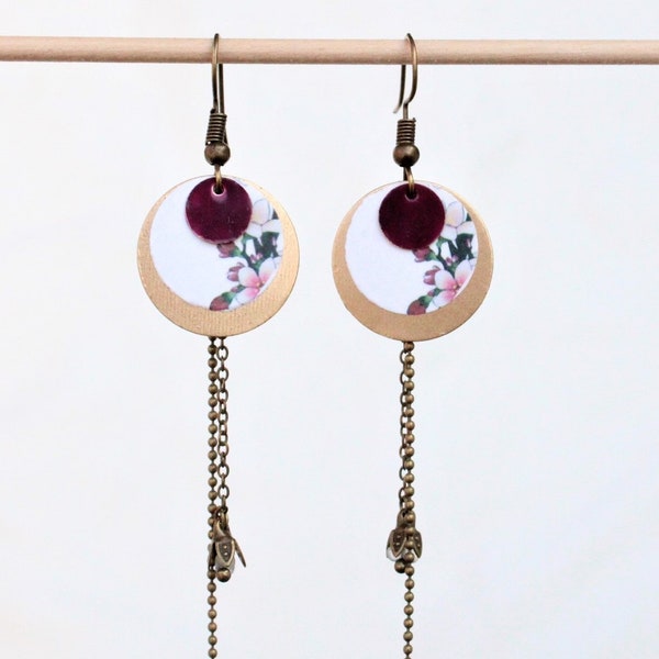 Boucles d'oreilles longues japonaises rose et bronze Modèle Marumi 丸美 : beau cercle