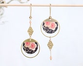 Asymmetrical or identical earrings circles and rounds pink black tones Korean jewelry stainless hook jewelry mom