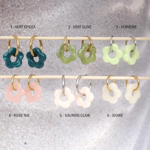 Créoles inoxydables recharge pendentif fleur 20 mm résine differentes couleurs interchangeables modèle Marinette cadeau mode pour femme