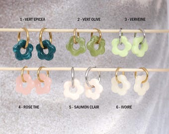 Créoles inoxydables recharge PAMPILLE fleur 20 mm résine différentes couleurs interchangeables modèle Marinette cadeau mode pour femme