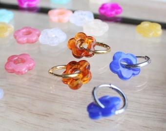 Lot of 10 refills of 15mm flower-shaped beads, 5 interchangeable pairs, with or without stainless steel hoops, gold or silver finish, women's fashion gift