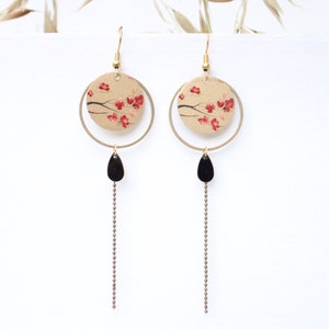Long Japanese red and bronze earrings Mitsumichi model: unknown light sequin noir