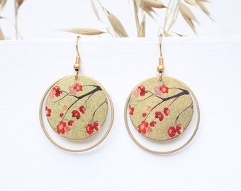 Boucles d'oreilles rondes japonaises rouge Modèle grues japonaises ou soleil crochet inoxydable bijoux pour maman fête des mères