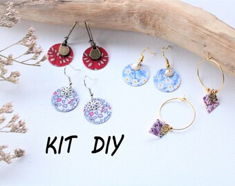 KIT DIY bijoux Liberty 4 paires de boucles d'oreilles Kit créatif débutant adultes ou enfants punch kit