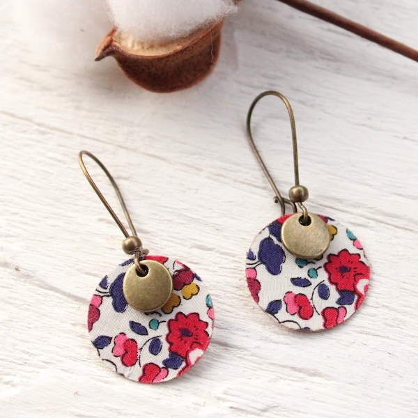 Boucles d'oreilles recyclage tissu petites fleurs Liberty Modèle Betsy Ann ou Eloise