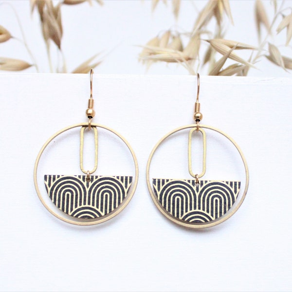 Boucles d'oreilles géometiques Japandi fantaisie rondes cercles motif abstrait crochet inoxydable cadeau pour elle