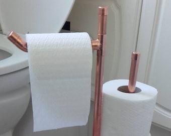 Hand made copper floor standing  toilet roll holder and storage