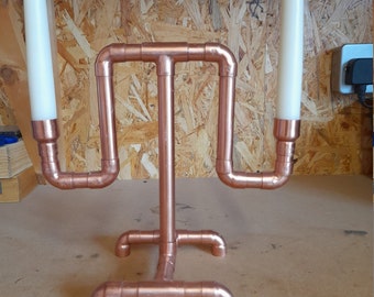 Copper candelabra, candle stick holder, copper pipe designs