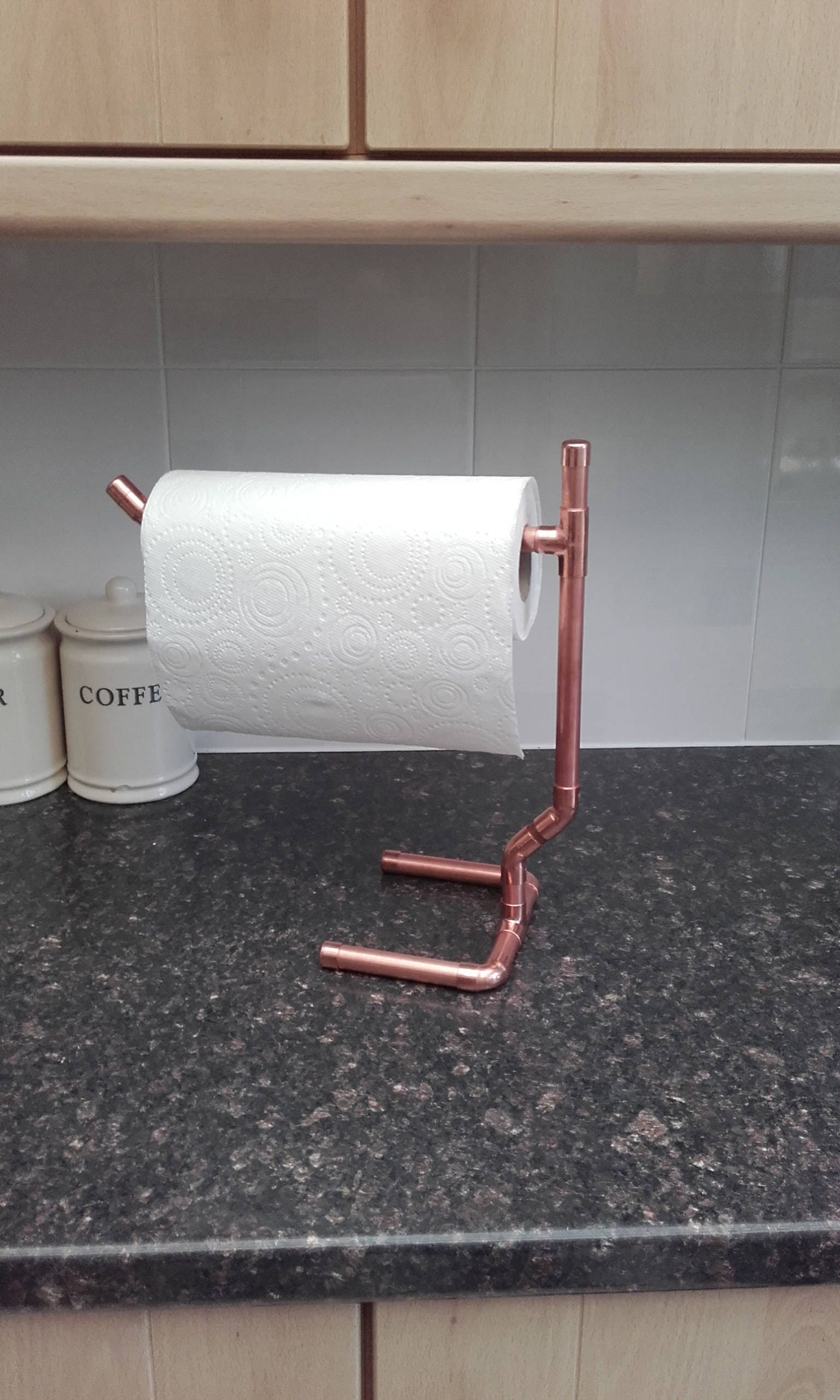 Copper Pipe Counter Top Kitchen Roll Holder, Steampunk, Rosegold