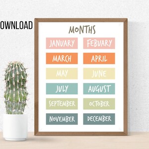 Months of the Year, Educational Poster, Printable, Homeschool Printable, Classroom Printable, Educational Resource, Playroom