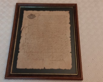 Old handwritten mail letter document date and signed 1687 in frame