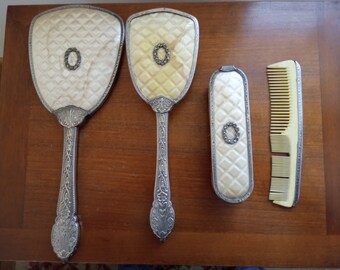 19th century silver metal hairdressing hand mirror set of 4 pieces