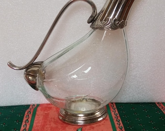 Carafe Pichet Années 40 – Verre Et Métal Argenté (Zinc?) – Italie, Bon état