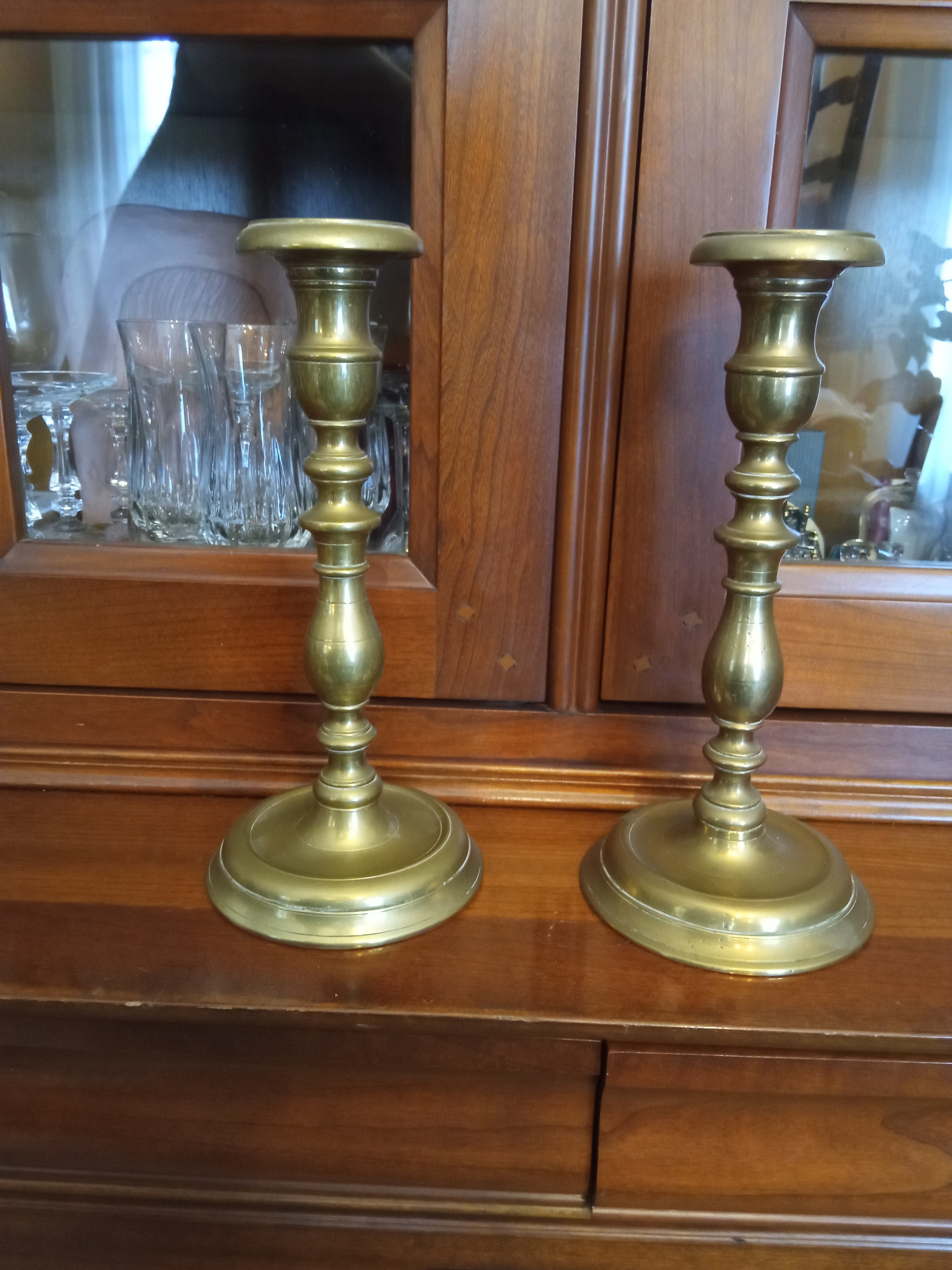 Paire de Bougeoirs Flambeaux Bronze Massif Fin Xviiième Début Xixème