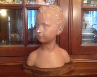 Large old plaster bust of Louise Brongniart after Houdon