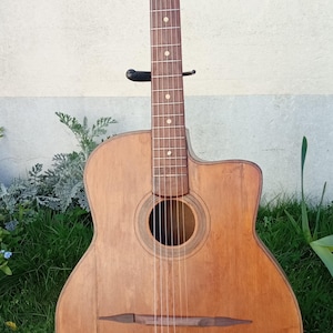 Gitara jazzowa cygańska, gitara Django, vintage z lat 40./50. XX wieku, wygięty tył