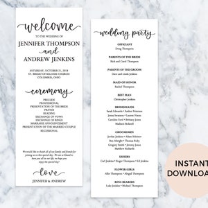 Wedding Program Template, Classic Calligraphy Modern Rustic Wedding Ceremony Program, DIY, Instant Download, Editable PDF, 8.5x11 image 1
