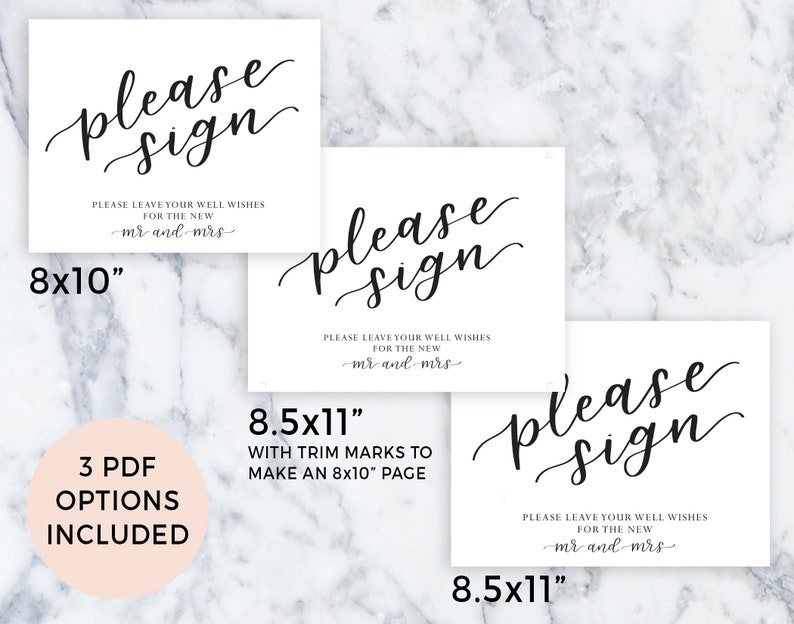 Reception 8.5x11 8x10 Instant Digital PDF Download Please Sign Wedding Guestbook Wedding Sign Printable Well Wishes for Mr and Mrs