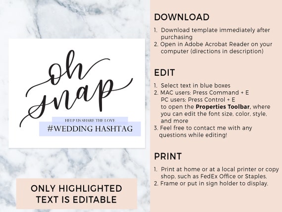 Printable Hashtag Sign Template Diy Wedding Hashtag Sign