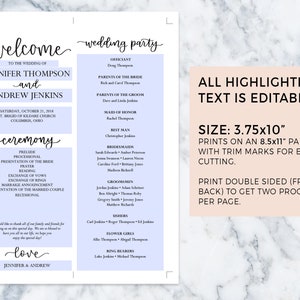 Wedding Program Template, Classic Calligraphy Modern Rustic Wedding Ceremony Program, DIY, Instant Download, Editable PDF, 8.5x11 image 7